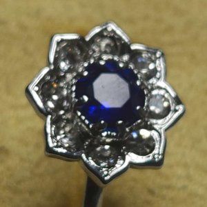 Blue Crystal Clear Large Gemstone Radiant Cut Gold Plated Ring